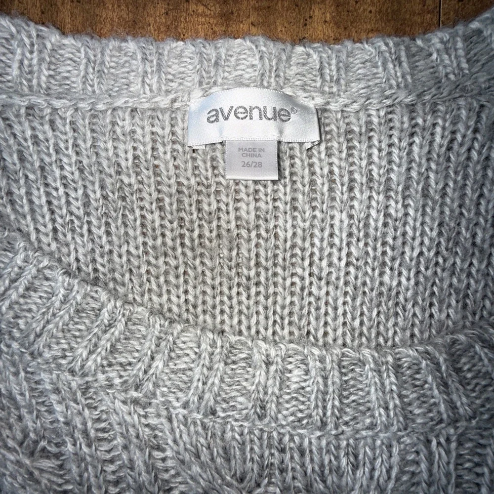 Avenue Plus Size Cable Knit Sweater Women‎ Long Sleeve Pullover Grey, size 26/28